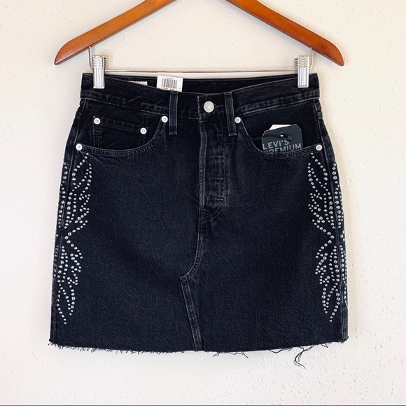 Levi’s Decon Iconic Full Metal Black Mini Denim Skirt Sz 26 NWT - Picture 4 of 11